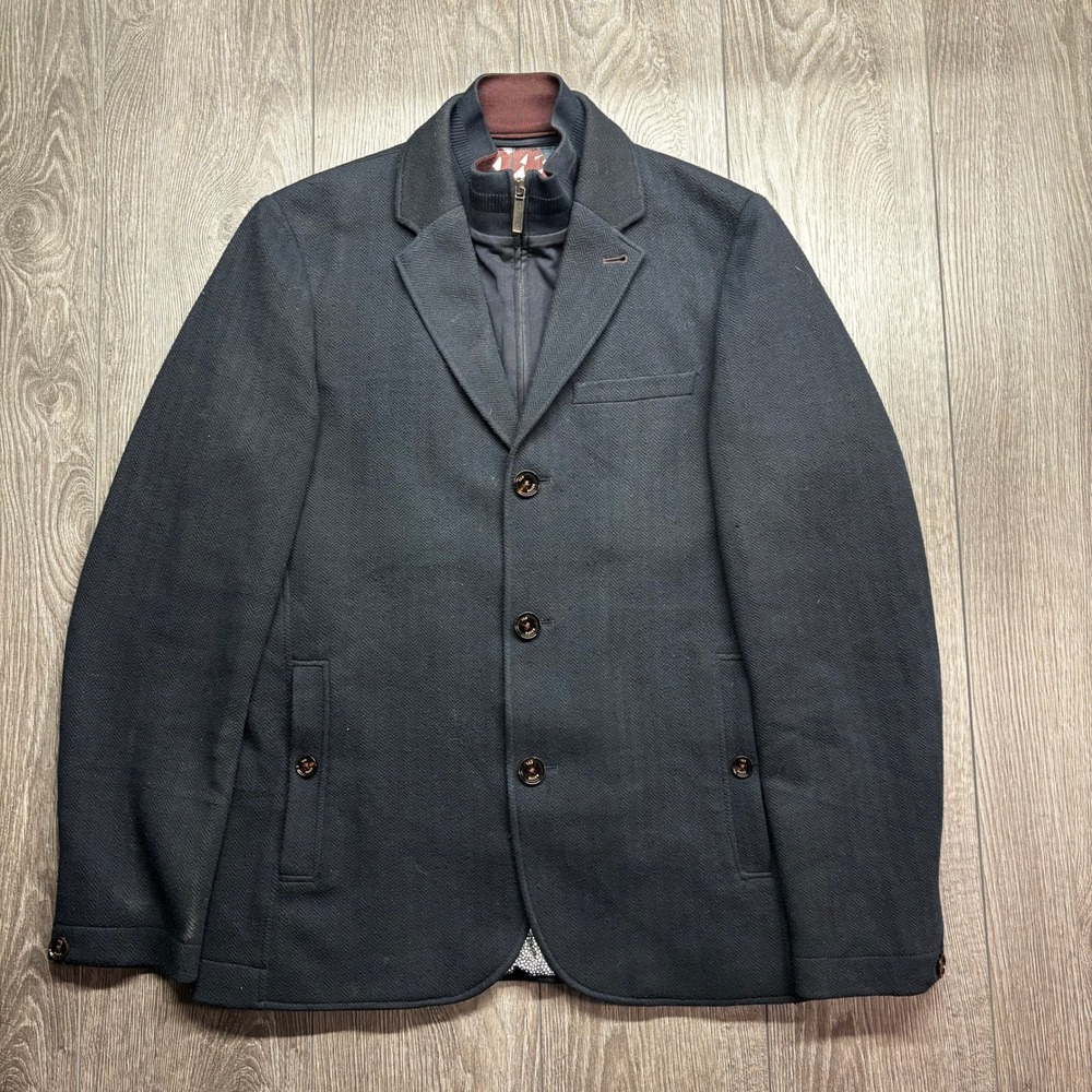 Ted Baker London Toastie Navy Herringbone Blazer Jacket with Inner Bib Mens 4 L